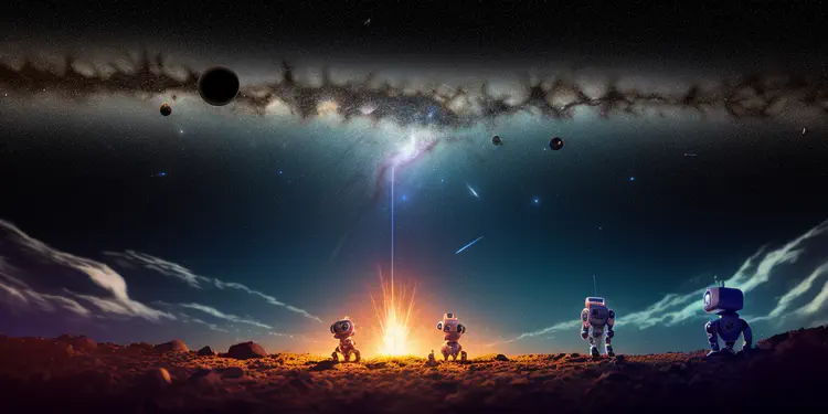 00120-3835349086-robots on a small planet looking at the milky way on a night sky with an huge explosion on the side.png