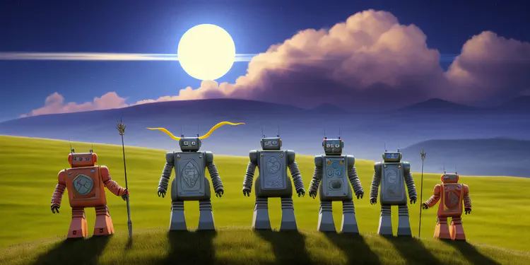 00116-564077227-robots on a hill looking for the sun where gandalf is coming with horses.png